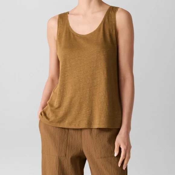Eileen Fisher Earthy Brown Organic Linen Tank Top - Picture 1 of 12